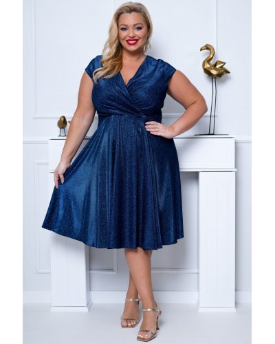 Rochie marime mare eleganta midi, cu glitter, bleumarin navy, petrecuta, NicolB Rochii de Ocazie Elegante, Rochie marime mare eleganta midi, cu glitter, bleumarin navy, petrecuta, NicolB - jojofashion.ro