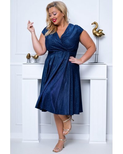 Rochie marime mare eleganta midi, cu glitter, bleumarin navy, petrecuta, NicolB Rochii de Ocazie Elegante, Rochie marime mare eleganta midi, cu glitter, bleumarin navy, petrecuta, NicolB - jojofashion.ro