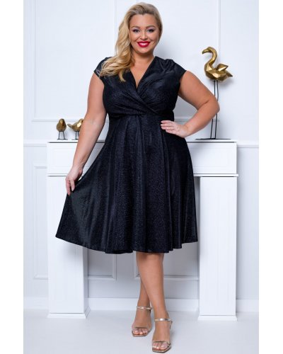 Rochie marime mare eleganta midi, cu glitter, neagra, petrecuta, NicolB Rochii de Ocazie Elegante, Rochie marime mare eleganta midi, cu glitter, neagra, petrecuta, NicolB - jojofashion.ro
