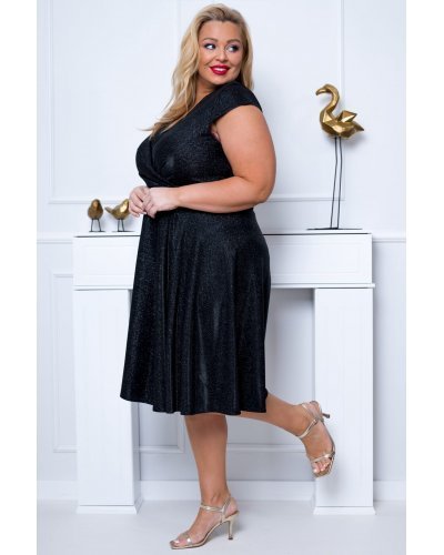 Rochie marime mare eleganta midi, cu glitter, neagra, petrecuta, NicolB Rochii de Ocazie Elegante, Rochie marime mare eleganta midi, cu glitter, neagra, petrecuta, NicolB - jojofashion.ro
