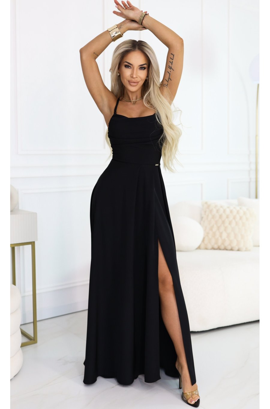 Rochie neagra eleganta lunga cu bust tip corset vaporoasa Precious 1 - jojofashion.ro