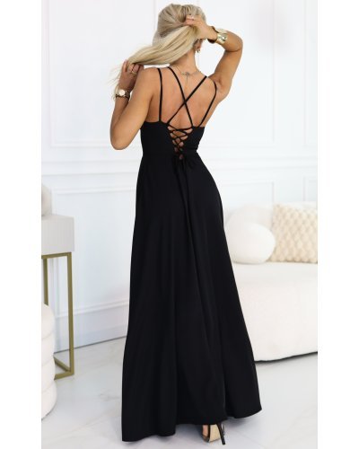 Rochii de Ocazie Elegante, Rochie neagra eleganta lunga cu bust tip corset vaporoasa Precious - jojofashion.ro