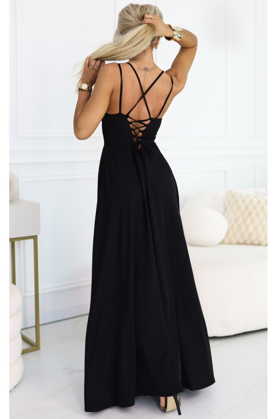 Rochie neagra eleganta lunga cu bust tip corset vaporoasa Precious 2 - jojofashion.ro