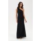 Rochie neagra lunga mulata crapata pe picior cu un umar gol CelestiaR 4 - jojofashion.ro