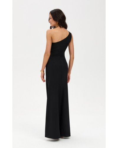 Rochii de Ocazie Elegante, Rochie neagra lunga mulata crapata pe picior cu un umar gol CelestiaR - jojofashion.ro