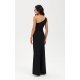 Rochie neagra lunga mulata crapata pe picior cu un umar gol CelestiaR 3 - jojofashion.ro