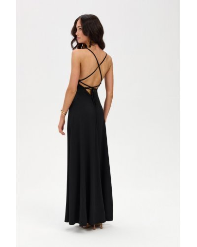 Rochii de Ocazie Elegante, Rochie neagra lunga petrecuta cu spatele gol LivianaR - jojofashion.ro