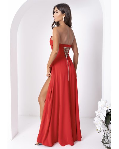 Rochii de nasa, Rochie rosie eleganta lunga cu corset si umeri goi vaporoasa VenussW - jojofashion.ro