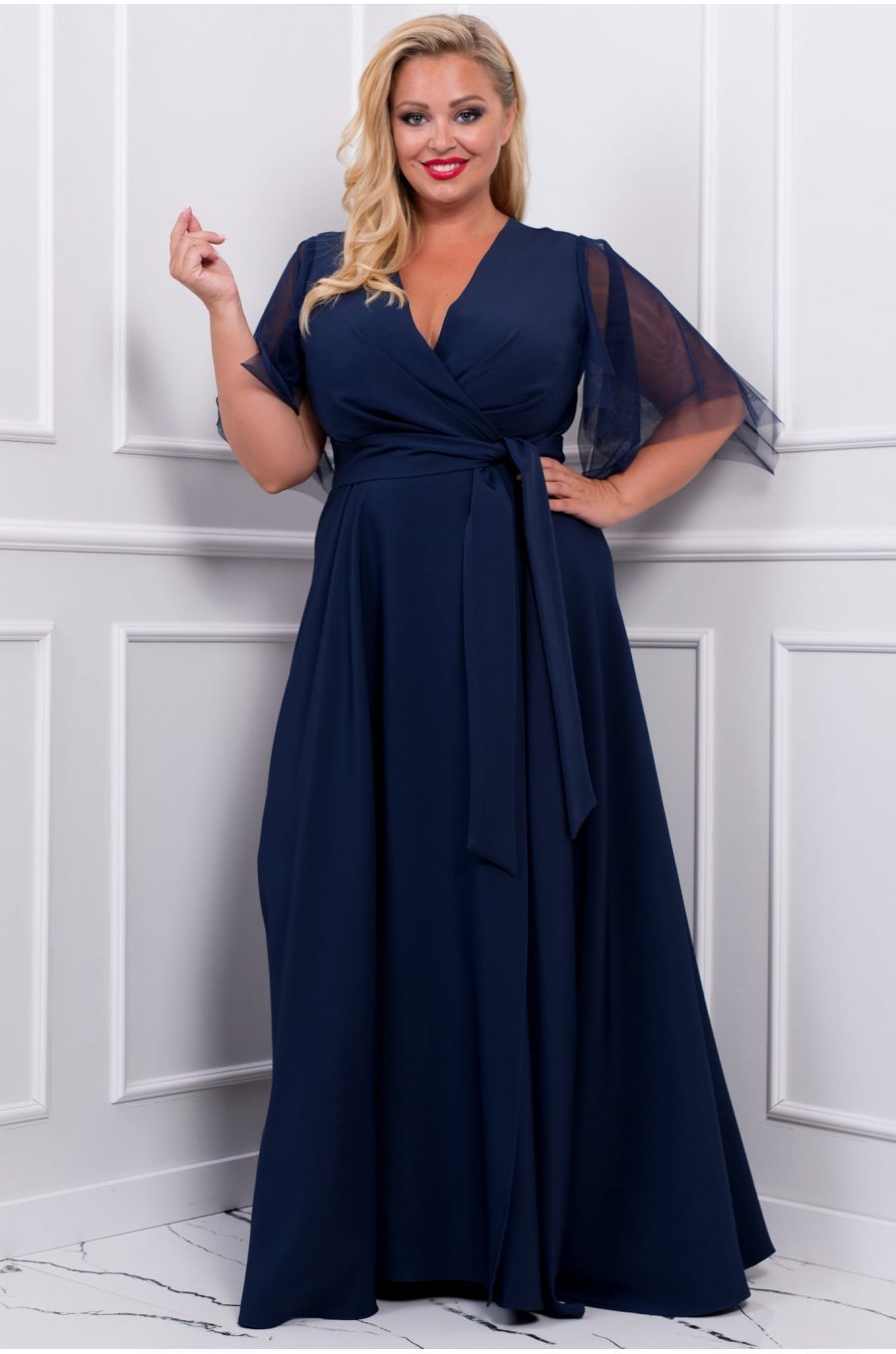 Rochie lunga marime mare bleumarin navy empire vaporoasa Evita2 1 - jojofashion.ro