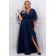 Rochie lunga marime mare bleumarin navy empire vaporoasa Evita2 3 - jojofashion.ro