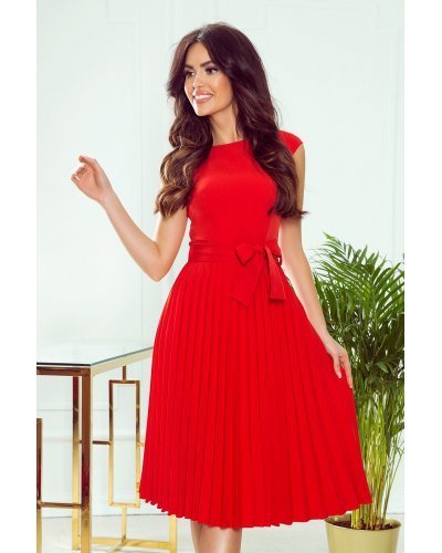 Rochie rosie midi plisata Karima  Rochii de zi, Rochie rosie midi plisata Karima  - jojofashion.ro