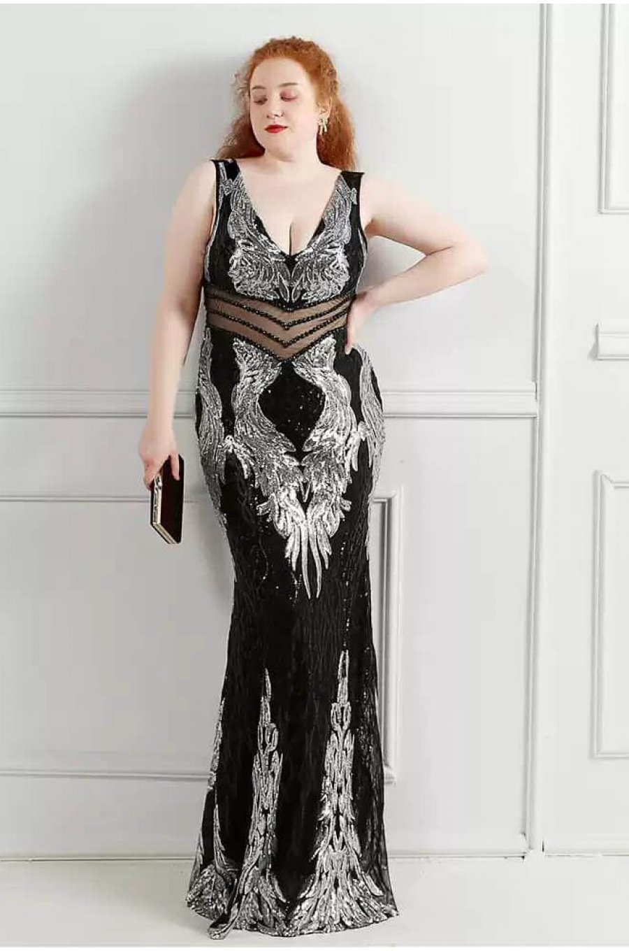 Rochie lunga neagra mulata cu paiete argintii PrincessBatal  1 - jojofashion.ro