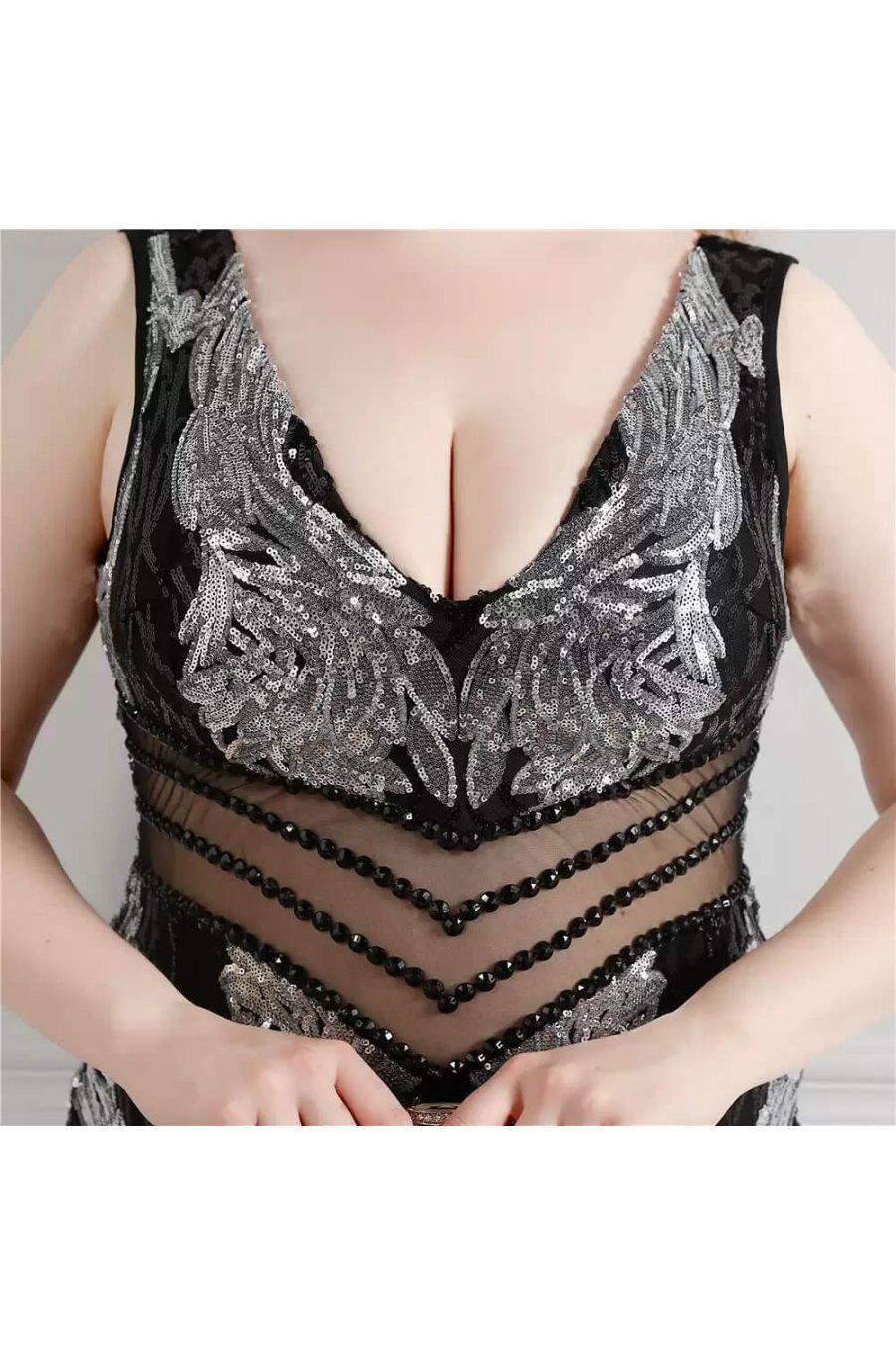 Rochie lunga neagra mulata cu paiete argintii PrincessBatal  4 - jojofashion.ro