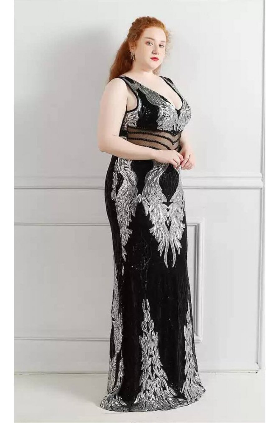 Rochie lunga neagra mulata cu paiete argintii PrincessBatal  2 - jojofashion.ro