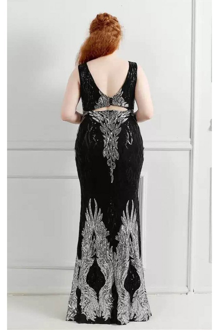 Rochie lunga neagra mulata cu paiete argintii PrincessBatal  3 - jojofashion.ro