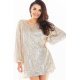 Rochie scurta aurie din paiete cu maneca lunga Sherlyn 3 - jojofashion.ro
