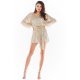 Rochie scurta aurie din paiete cu maneca lunga Sherlyn 4 - jojofashion.ro
