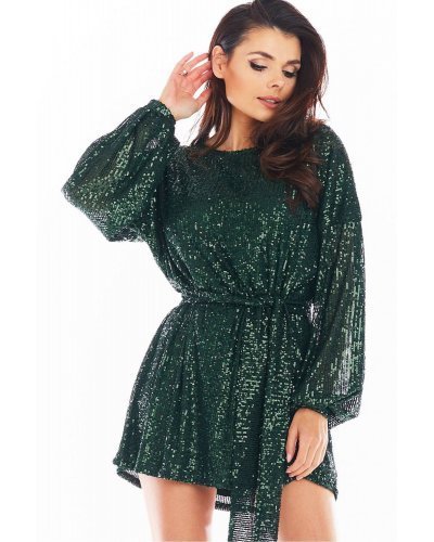 Rochie scurta verde din paiete cu maneca lunga Sherlyn Rochie scurta verde din paiete cu maneca lunga Sherlyn - jojofashion.ro