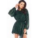 Rochie scurta verde din paiete cu maneca lunga Sherlyn 2 - jojofashion.ro