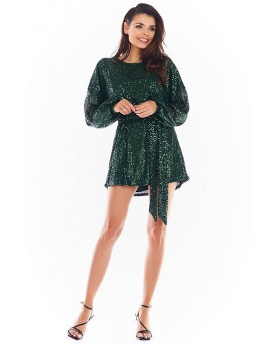 Rochie scurta verde din paiete cu maneca lunga Sherlyn Rochie scurta verde din paiete cu maneca lunga Sherlyn - jojofashion.ro
