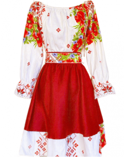 Rochie cu motive traditionale scurta tafta rosie cu maci Soledad Rochii rosii, Rochie cu motive traditionale scurta tafta rosie cu maci Soledad - jojofashion.ro