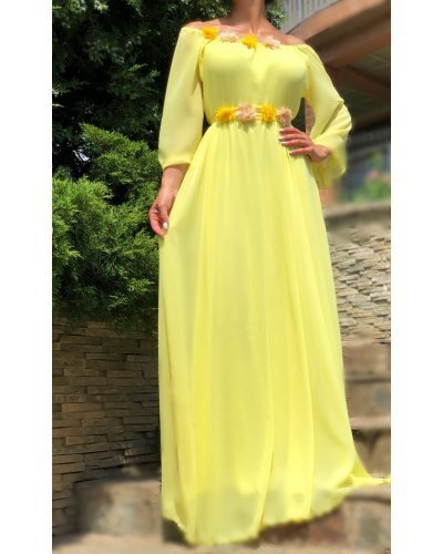 Rochie lunga galbena din voal vaporoasa AngelD Rochii lungi, Rochie lunga galbena din voal vaporoasa AngelD - jojofashion.ro