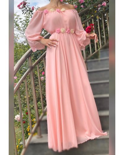 Rochie lunga din voal roz AngelD Rochii lungi, Rochie lunga din voal roz AngelD - jojofashion.ro