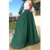 Rochie lunga verde din voal cu motive traditionale pe bust Emanuela
