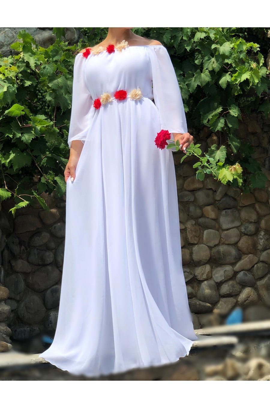 Rochie cununie civila lunga, din voal, alba, AngelD 1 - jojofashion.ro