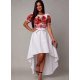 Rochie traditionala asimetrica, tafta alba si maci, cu trena, Byanca 2 - jojofashion.ro