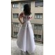 Rochie traditionala asimetrica, tafta alba si maci, cu trena, Byanca 4 - jojofashion.ro