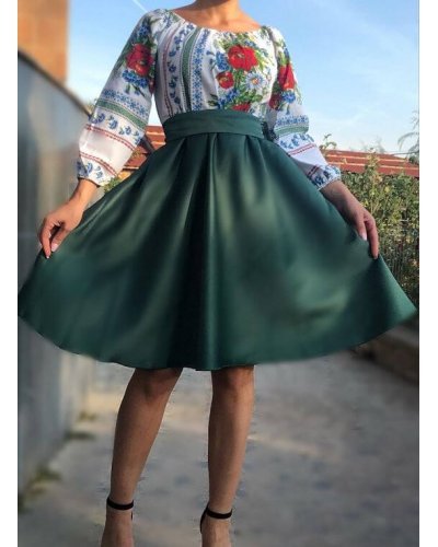 Rochii fabricate in Romania, Rochie traditionala cu tafta verde Lya - jojofashion.ro