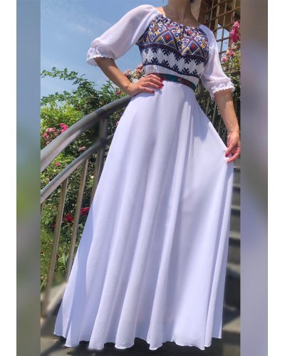 Rochie lunga alba eleganta din voal traditionala Analisa Rochii vaporoase, Rochie lunga alba eleganta din voal traditionala Analisa - jojofashion.ro