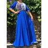 Rochie lunga albastra traditionala din voal vaporoasa Analisa