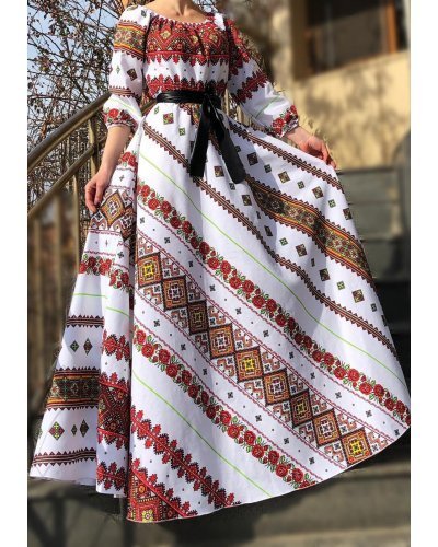 Rochie multicolora lunga cu motive traditionale Lorelei Rochii de zi, Rochie multicolora lunga cu motive traditionale Lorelei - jojofashion.ro