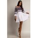 Rochie traditonala midi, din tafta alba, cu maneca lunga, Alessa 2 - jojofashion.ro