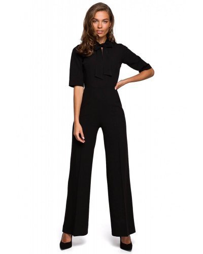 Salopeta eleganta evazata neagra Catalyna Salopete dama, Salopeta eleganta evazata neagra Catalyna - jojofashion.ro