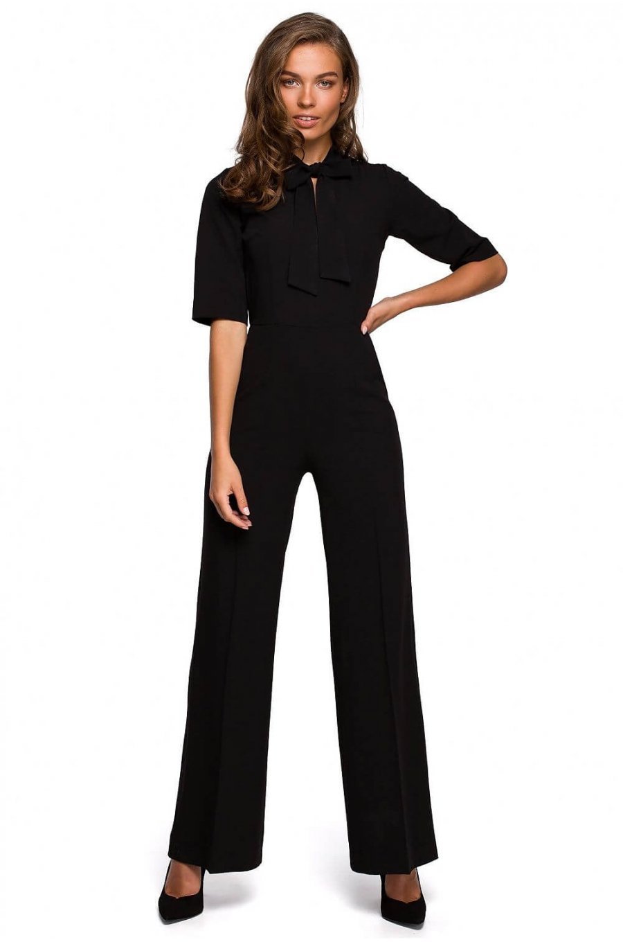 Salopeta eleganta evazata neagra Catalyna 1 - jojofashion.ro