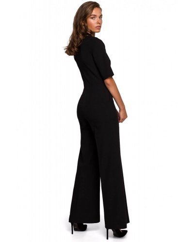 Salopeta eleganta evazata neagra Catalyna Salopete dama, Salopeta eleganta evazata neagra Catalyna - jojofashion.ro