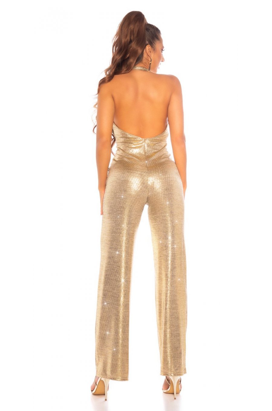 Salopeta dama glitter auriu evazata Clotilde Salopeta dama glitter auriu evazata Clotilde 2 - jojofashion.ro