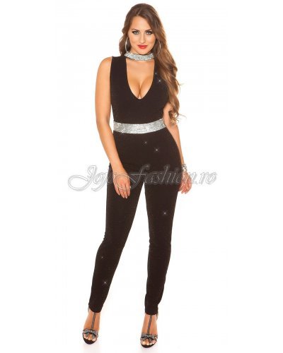 Salopeta eleganta glitter negru Koucla Sharon - jojofashion.ro