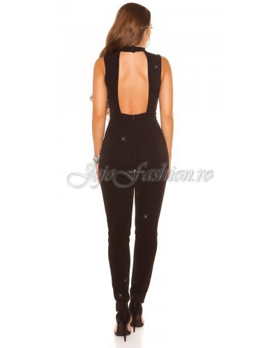 Salopeta eleganta glitter negru Koucla Sharon - jojofashion.ro