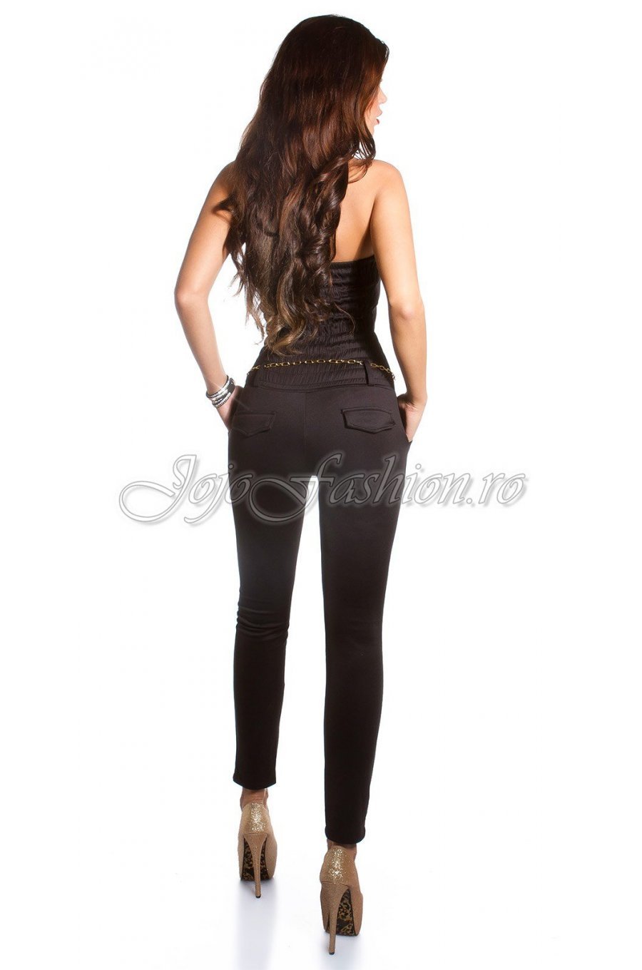 Salopeta de seara neagra cu paiete, cu umerii goi Noela 4 - jojofashion.ro