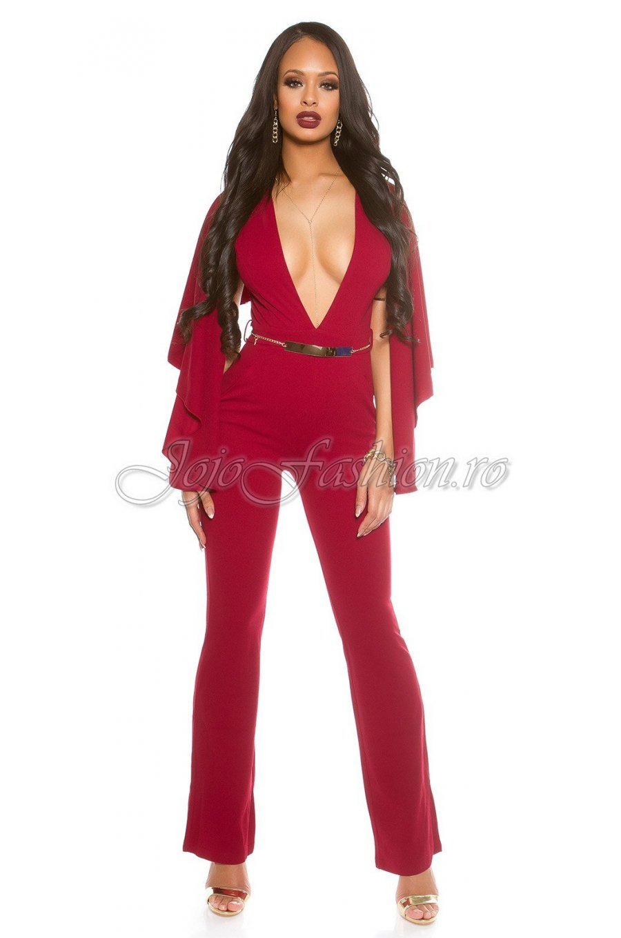 Salopeta eleganta burgundy cu decolteu in V Koucla Anitta 1 - jojofashion.ro