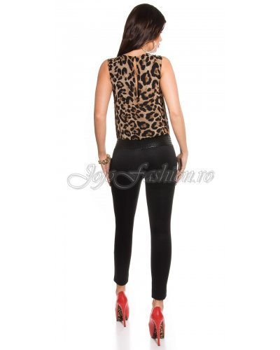 Salopeta eleganta in doua culori leopard si negru Livana Salopete dama, Salopeta eleganta in doua culori leopard si negru Livana - jojofashion.ro