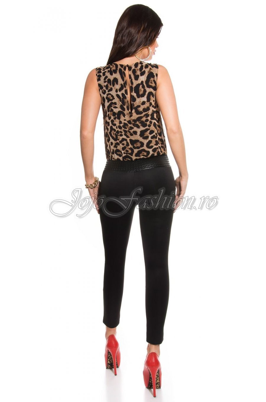 Salopeta eleganta in doua culori leopard si negru Livana 2 - jojofashion.ro