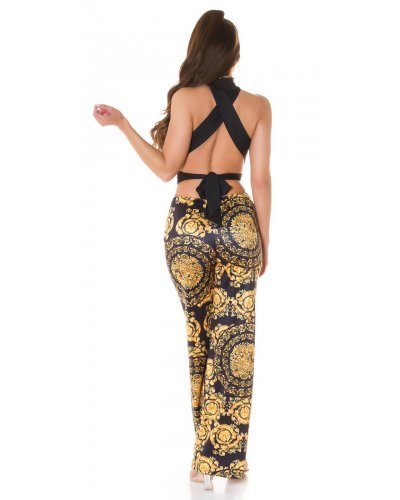 Salopeta evazata baroc negru cu galben Lidya Salopete dama, Salopeta evazata baroc negru cu galben Lidya - jojofashion.ro