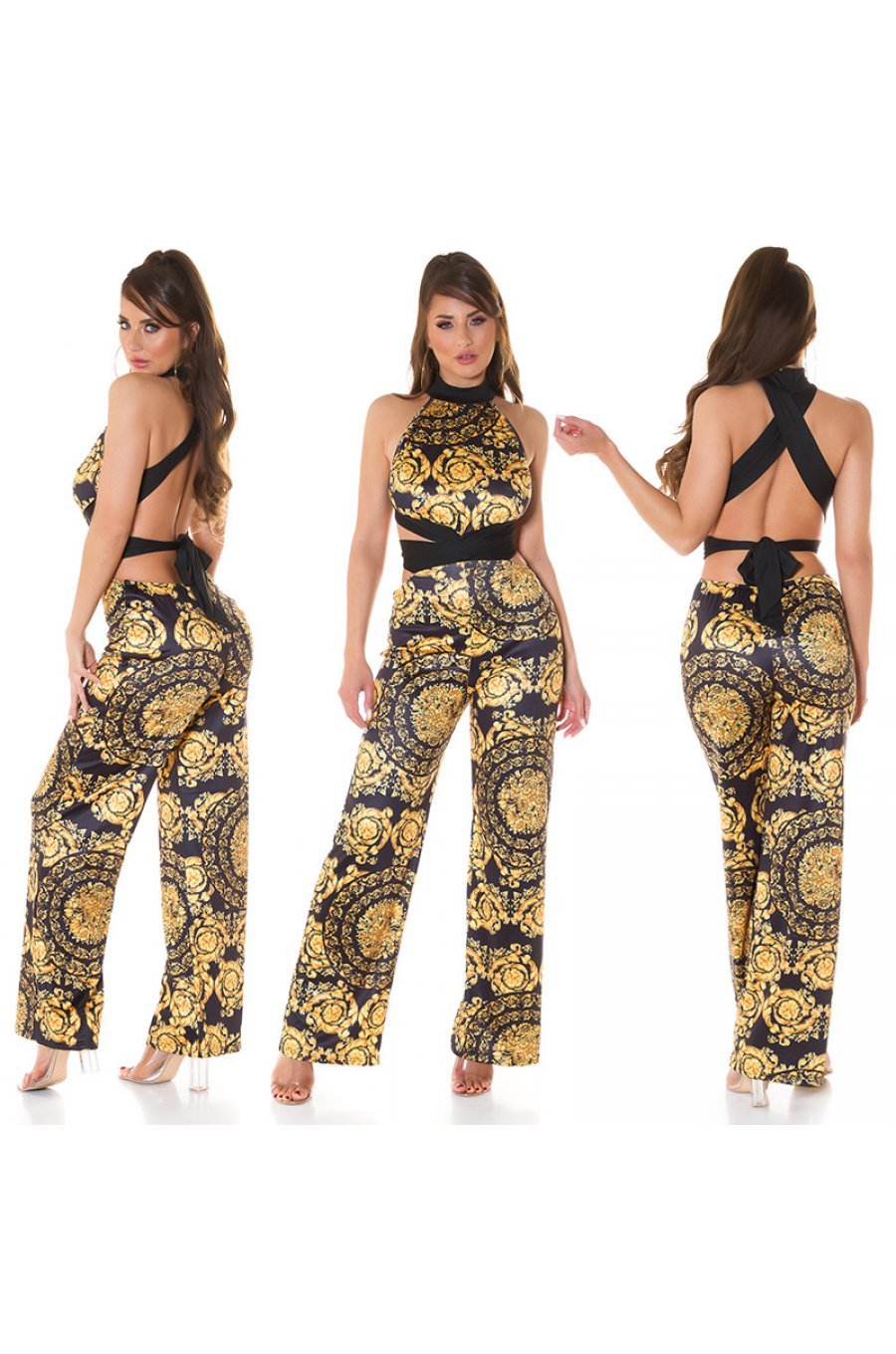 Salopeta evazata baroc negru cu galben Lidya Salopeta evazata baroc negru cu galben Lidya 5 - jojofashion.ro