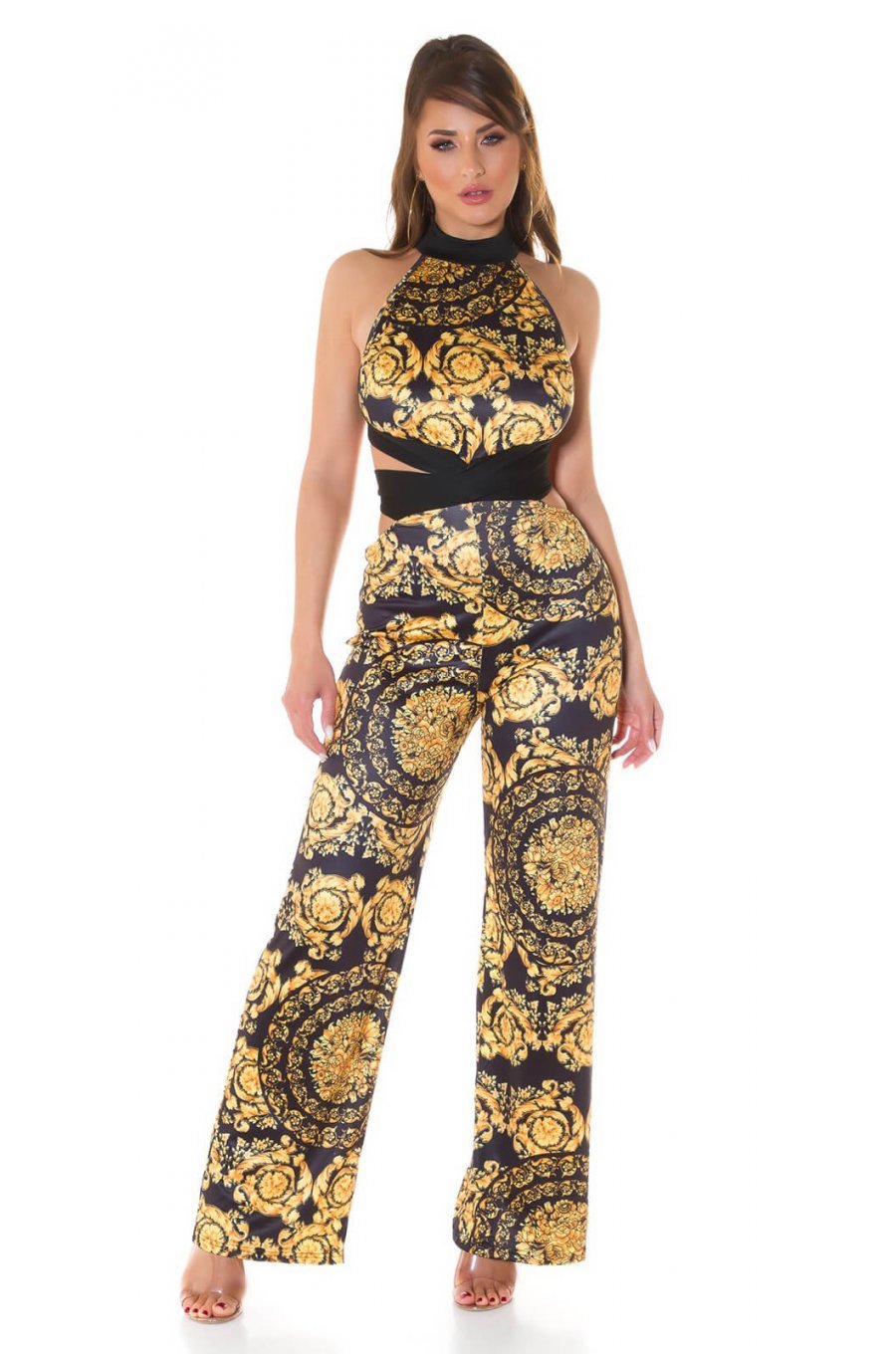 Salopeta evazata baroc negru cu galben Lidya Salopeta evazata baroc negru cu galben Lidya 1 - jojofashion.ro