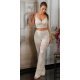 Tinuta din dantela bej, pantaloni si crop top, Amore Tinuta din dantela bej, pantaloni si crop top, Amore 2 - jojofashion.ro